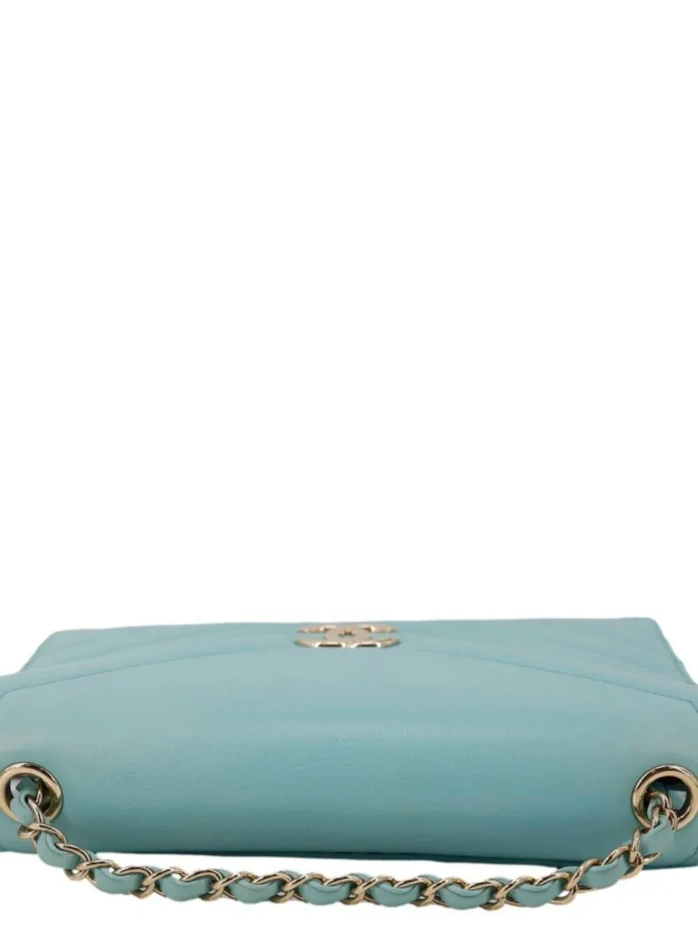 Chanel  Envelope Flap Calfskin Chevron Leather Crossbody Bag Turquoise